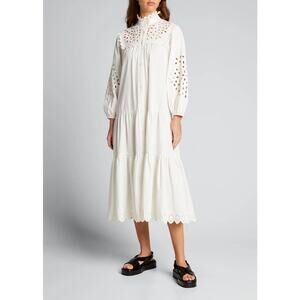 SEA‎ Hazel High-Neck Eyelet Midi Dress size small